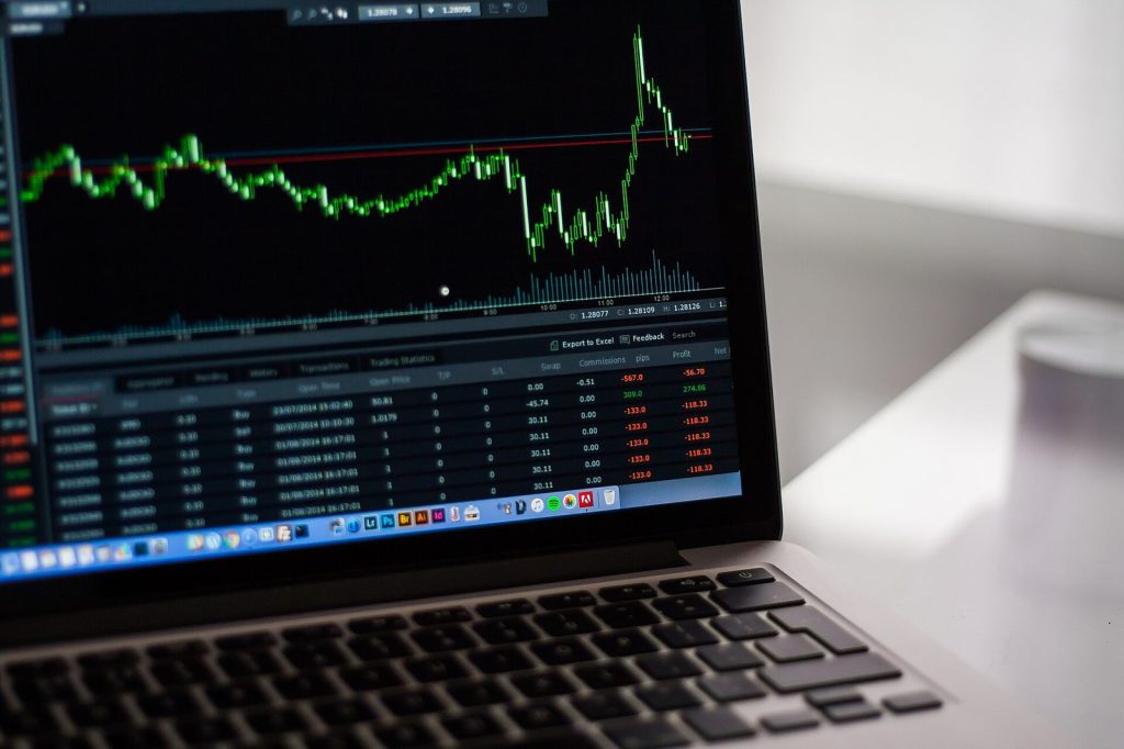 Financial charts on a laptop screen