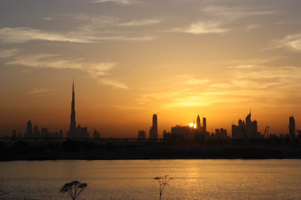 Dubai skyline at sunset